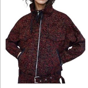 NWT Red White Jacquard Animal Print Moto Cropped Jacket Size: XS